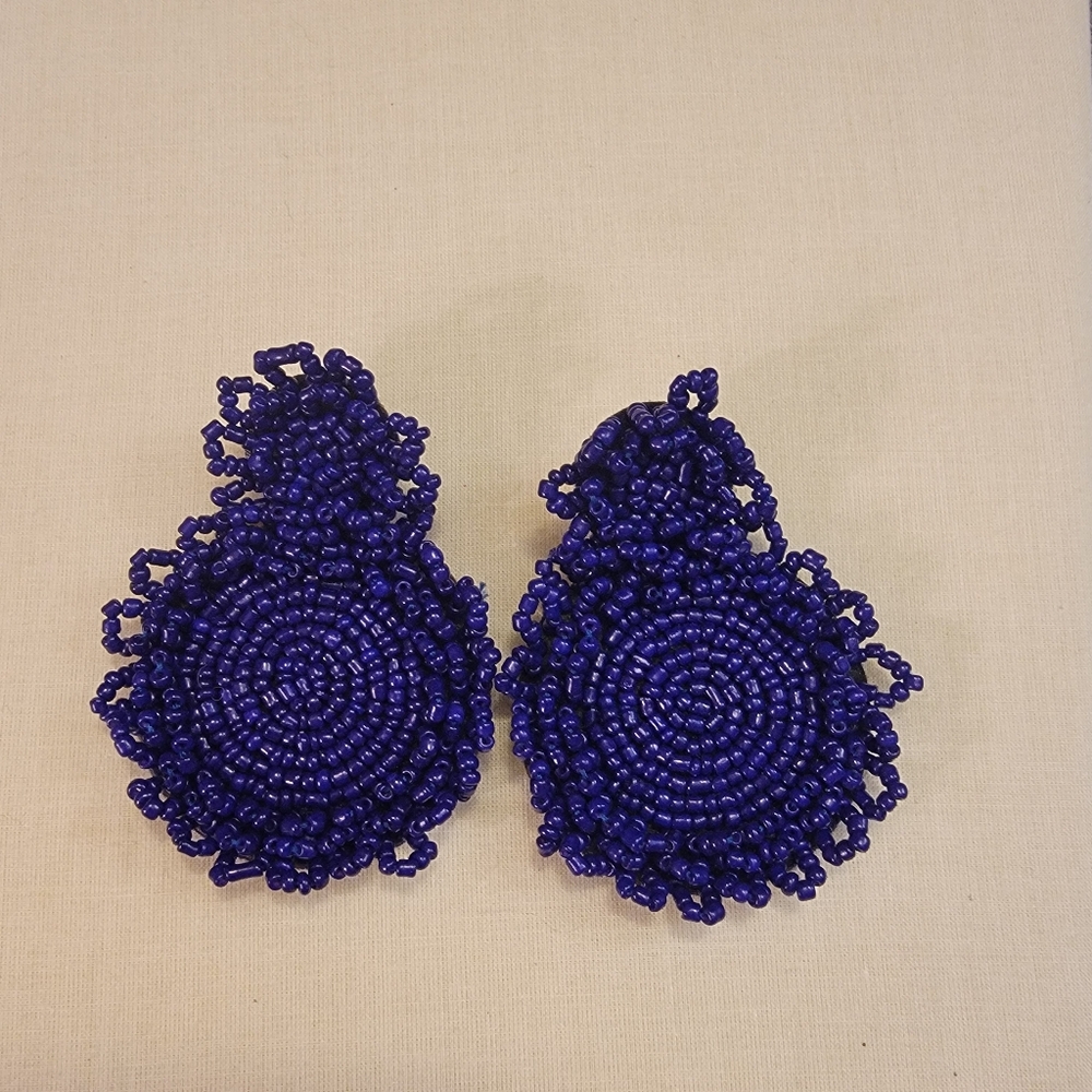 Purple Seed Bead Flower Earrings - Picture 3 of 6